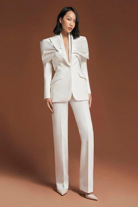 Tailored draped white blazer- Cia