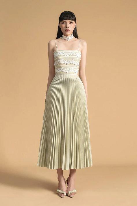 High end embroidered pleated dress- Hani