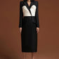 The goddess black and white pleated chest trench coat- Aliah