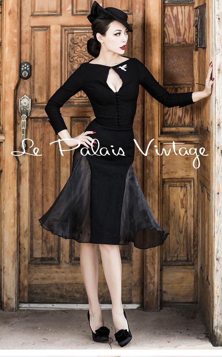Vintage Black Wool organza Yarn Skirt- Sial