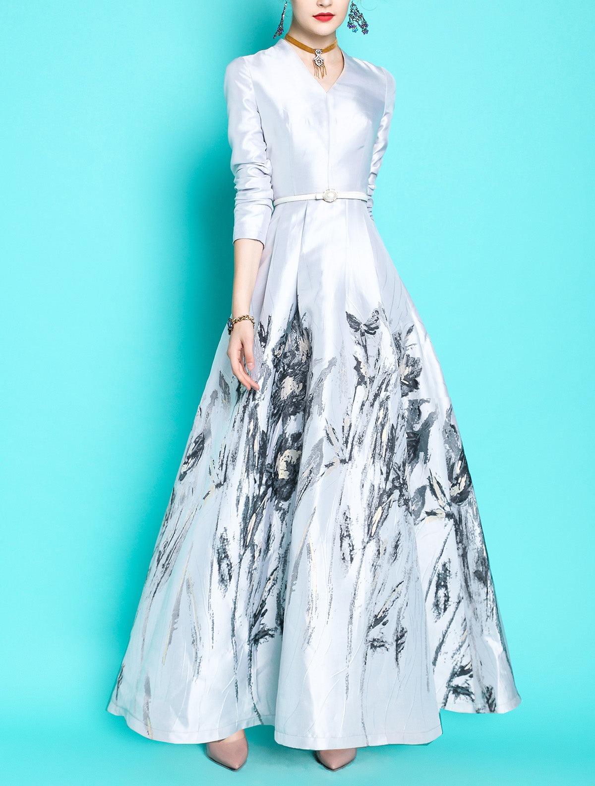 Old money style jacquard V-neck limited edition autumn winter dress- Cintia M 48-54kg Old money style jacquard V-neck limited edition autumn winter dress- Cintia M 48-54kg