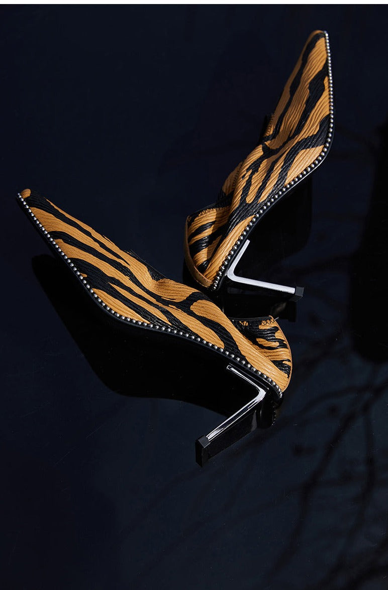 Pointed leather new trendy shoes style high heels- Oma