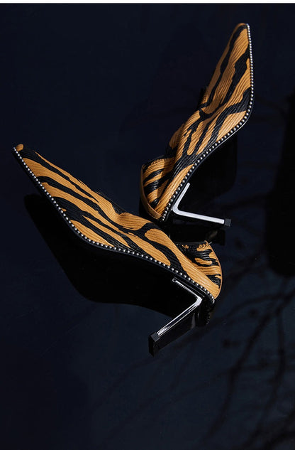 Pointed leather new trendy shoes style high heels- Oma