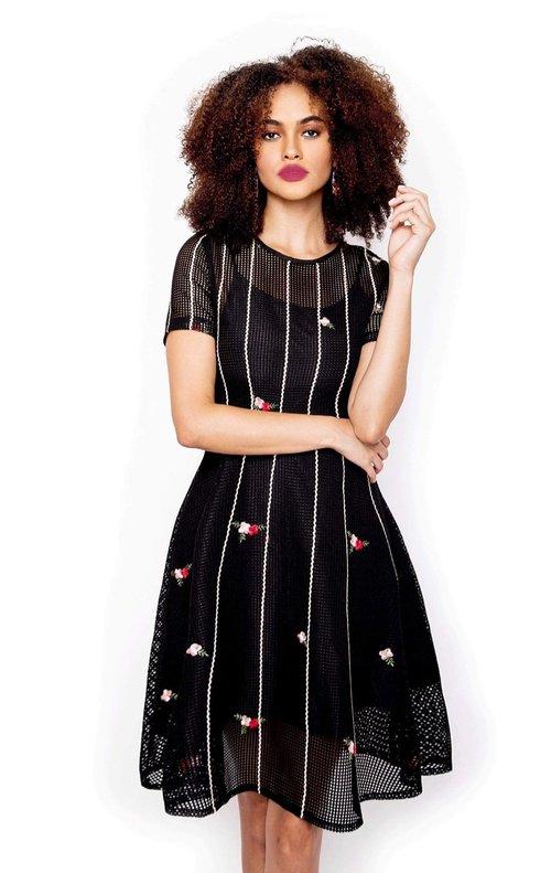Embroidered open mesh lace lbd littlecocktail Black slim dress - Ziva S Embroidered open mesh lace lbd littlecocktail Black slim dress - Ziva S