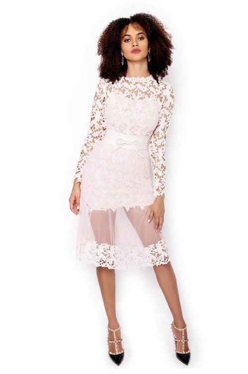Gorgeous Pastel Pink lace & tulle pencil party cocktail pencil long lace dress - Calithea S Gorgeous Pastel Pink lace & tulle pencil party cocktail pencil long lace dress - Calithea S