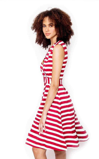 Cocktail Mother of the bride white red stripes sleeveless dress- Fiodor