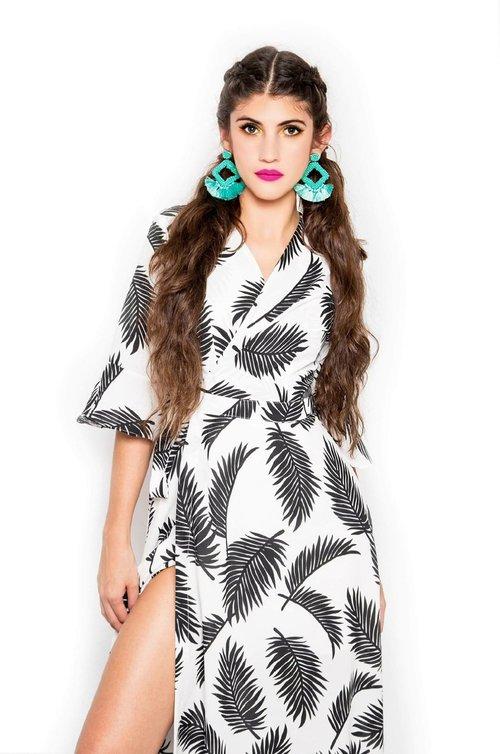 Limited edition feather print beach vacation work cocktail date wrap dress