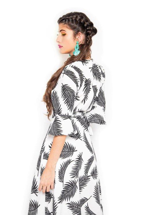 Limited edition feather print beach vacation work cocktail date wrap dress