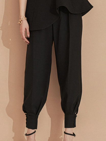 BLACK COCKTAIL BAGGY TROUSERS WITH ANKLE CUFF - MEPU