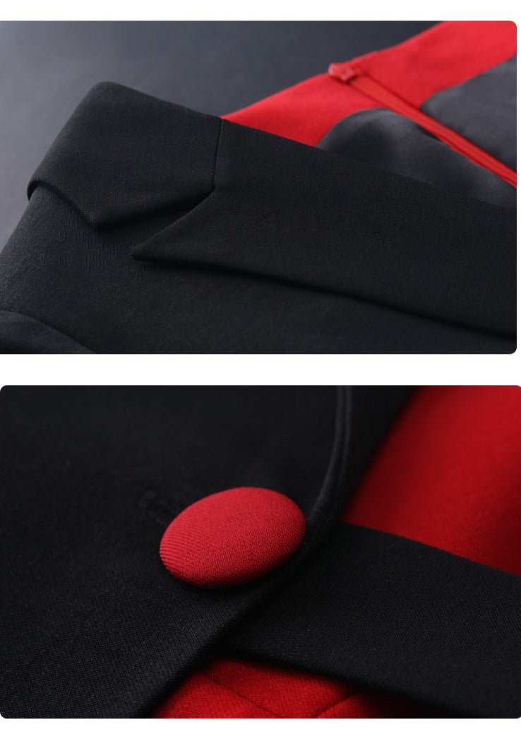 Red suit women's 2023 Spring  fake two-piece high-waisted flared jumpsuit- Cuca