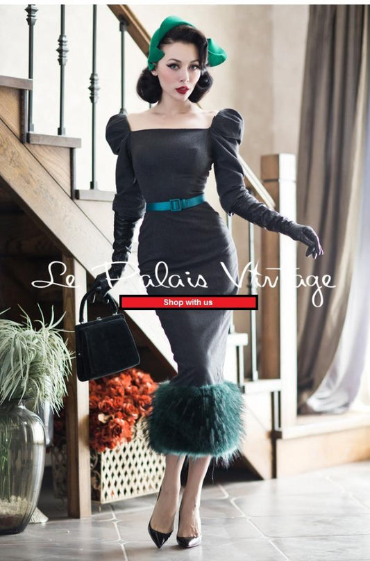 Vintage 50s  pin up retro stitching woolen Pencil dress- Jenny.