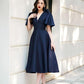 Raphaelle pleated shoulder midi blue dress - Josi