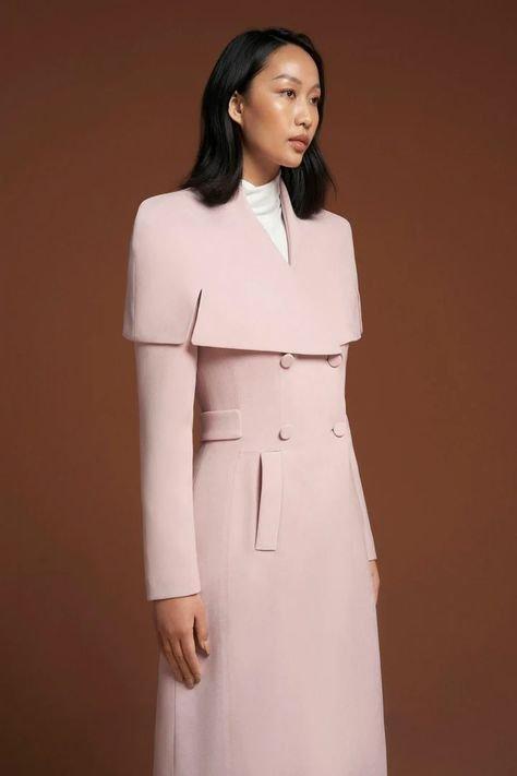Pastel pink suede leather cape shoulders trench coat- Mimi