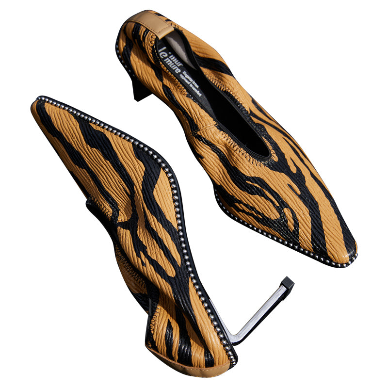 Pointed leather new trendy shoes style high heels- Oma