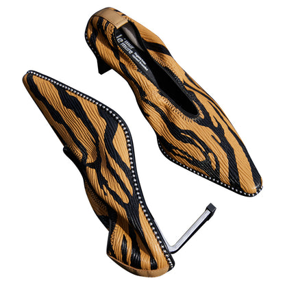 Pointed leather new trendy shoes style high heels- Oma