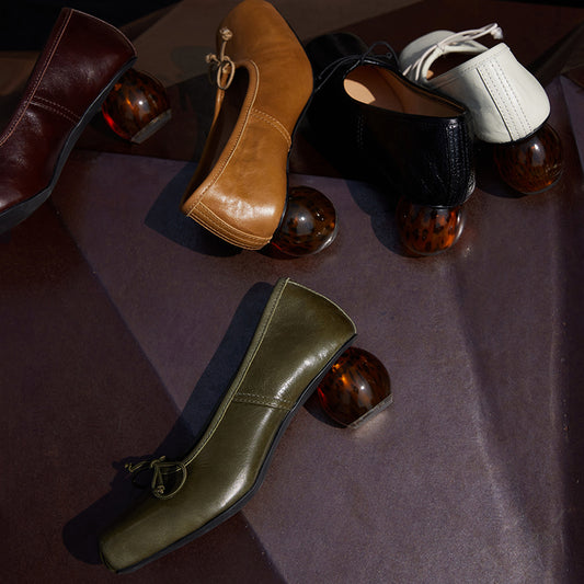 Leather Stylish Ball Heel Handmade Water Dyed Ballet Shoes- Ceti