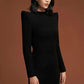 Long sleeve structured shouler pencil black dress- Herve