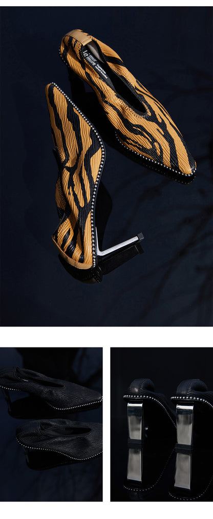 Pointed leather new trendy shoes style high heels- Oma