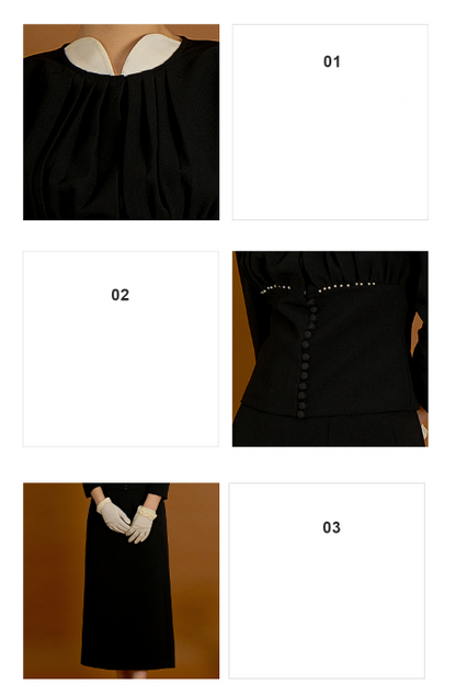 Retro Spring French Puff Sleeve Stand Collar Classic Black Elegant Hepburn suit set- Jay