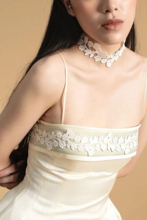 Elegant taffeta a-line embroidered dress- Anna