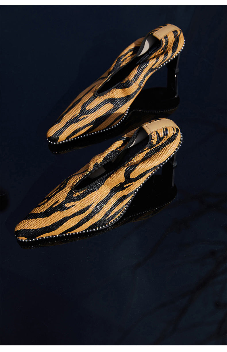 Pointed leather new trendy shoes style high heels- Oma