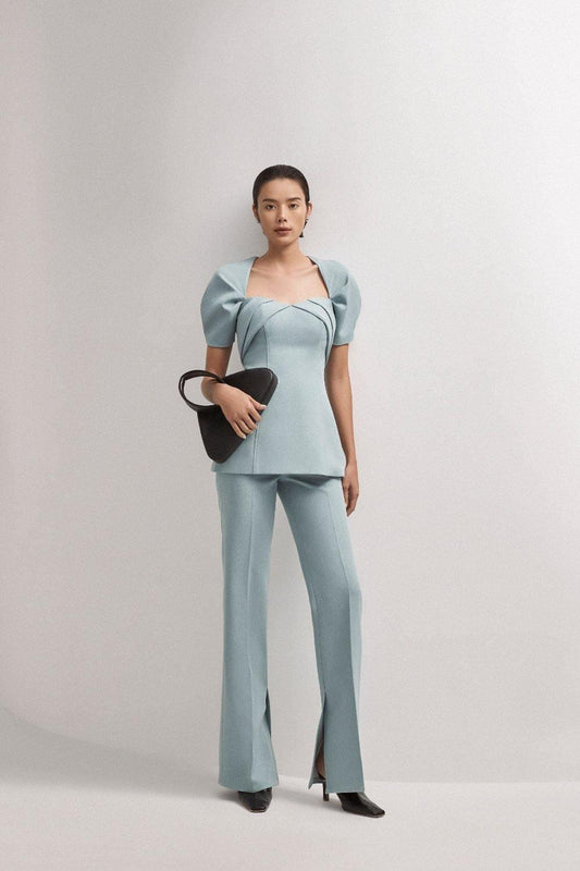 Off blue tailored top slit pant suit set - Narra suit set
