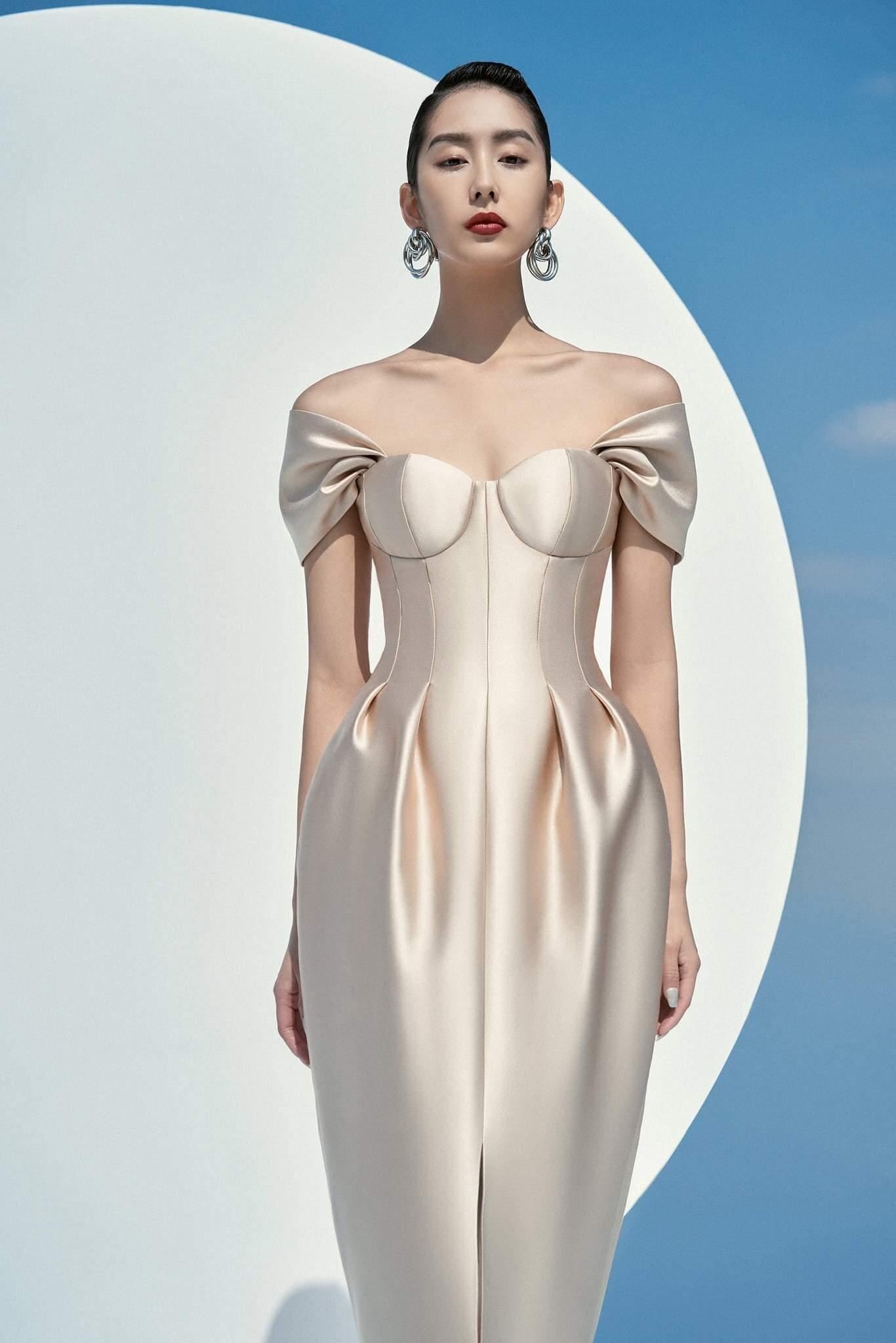 Designer mother of the bride bustier formal bridal pencil mini dress- Beige Laverne