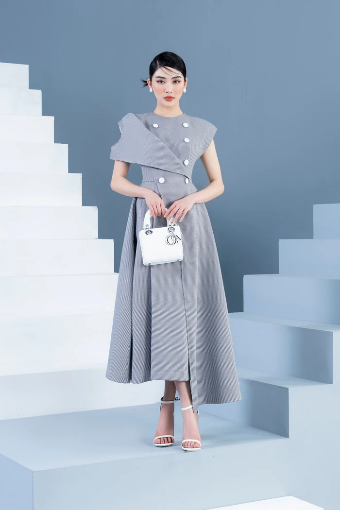 Midi cotton round neck, short sleeves, and folded flare flap dress- Teresa M Midi cotton round neck, short sleeves, and folded flare flap dress- Teresa M
