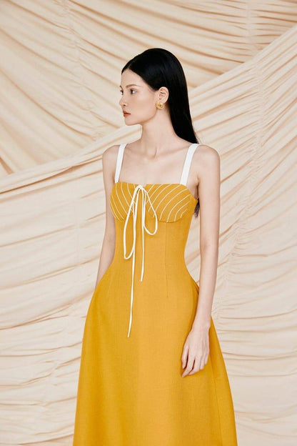 Yellow strappy midi dress-ZOLA