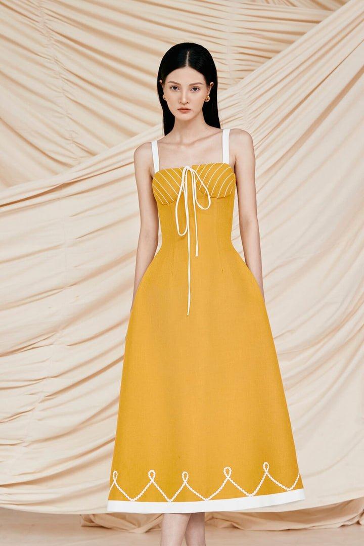 Yellow strappy midi dress-ZOLA