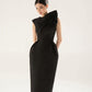 Black brocade midi asymetric dress-FAE-EVE