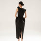 Black brocade midi asymetric dress-FAE-EVE