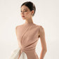 Nude Pink taffeta 3d texture bow dress-ELLE