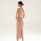 Nude Pink taffeta 3d texture bow dress-ELLE