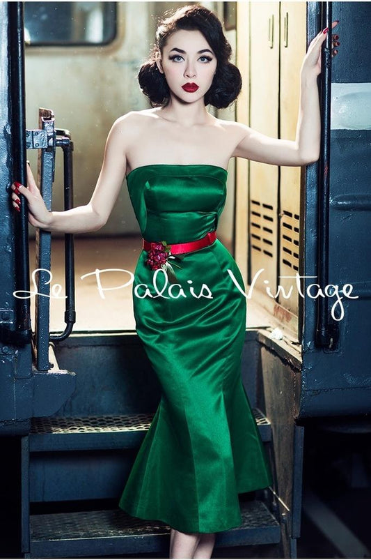 Le Palais vintage retro strapless emerald trumpet mermaid dress- Aeli