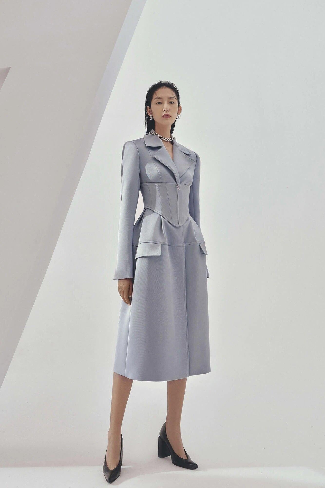 Designer tailored structured suit trench coat suit dress