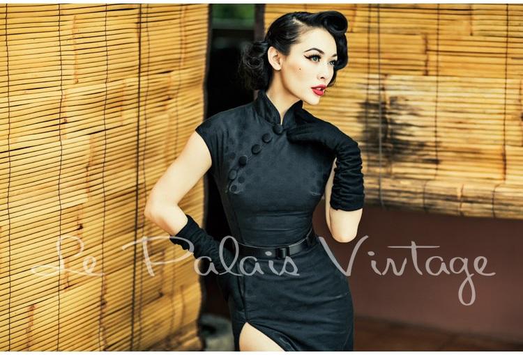 sexy dress vintage Le Palais vintage retro sexy slit jacquard pinup polka dress- Usera XS
