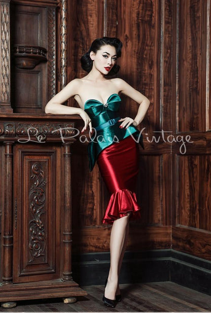 Le Palais vintage retro pinup 50's corset fishtail skirt 2 piece set suit- Cali