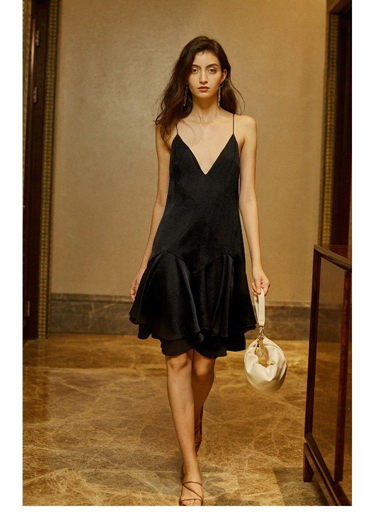 Sexy Deep V Neck backless 20's Retro Party Vintage lbd Black cocktail Dress - Leiab S / Black Sexy Deep V Neck backless 20's Retro Party Vintage lbd Black cocktail Dress - Leiab S / Black