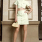 light pastel green Crop blazer Top  + High Waist Mini two piece Skirt suit set - Rowq