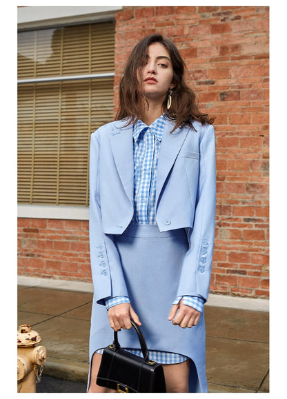 Skirt Suit + Jacket Short Mini Skirt Fashion Two - Piece Sets light blue suit - Hemi