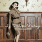 Le Palais Vintage elegant retro woolen butterfly collar Slim Pencil Skirt Suit -coat set-khaki -bat-wing sleeve