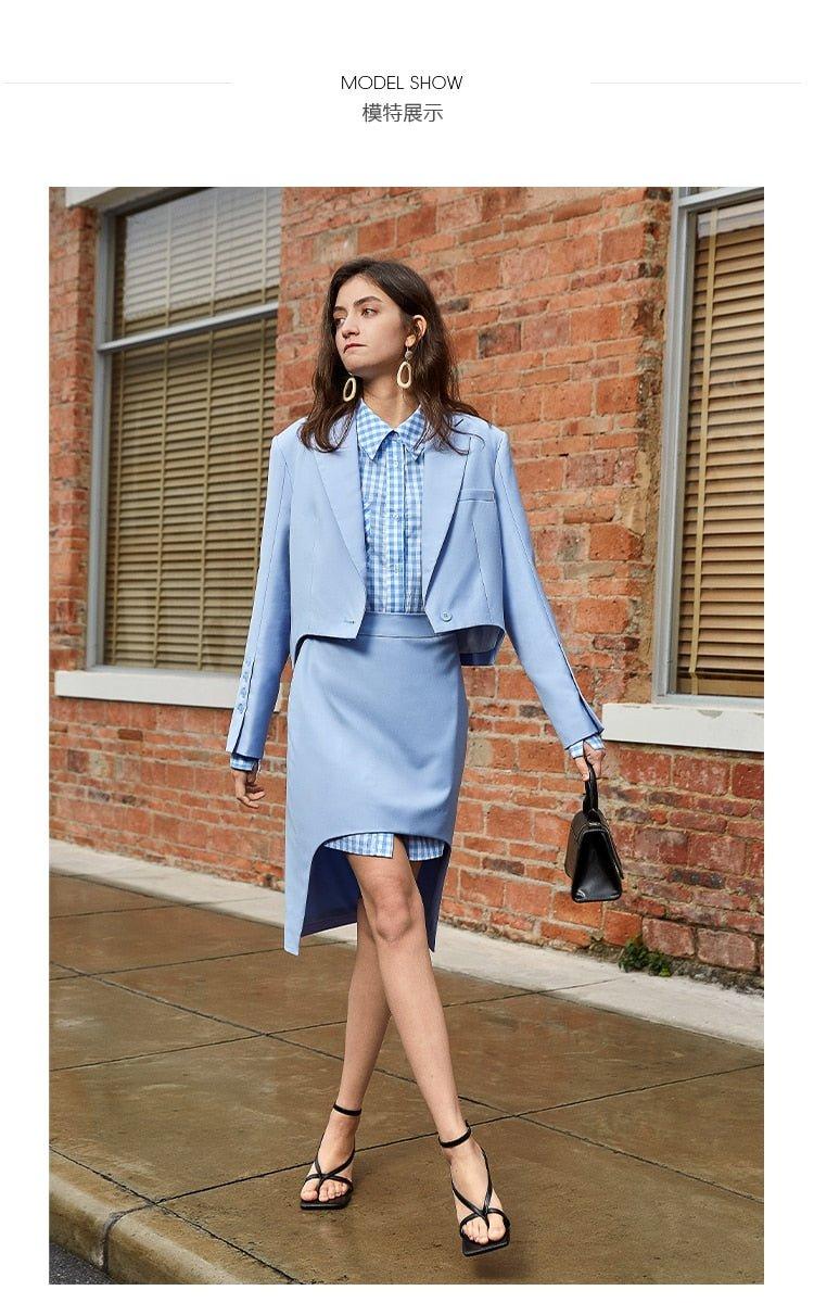 Skirt Suit + Jacket Short Mini Skirt Fashion Two - Piece Sets light bl GOOD GIRL REBEL Skirt Suit + Jacket Short Mini Skirt Fashion Two - Piece Sets light bl GOOD GIRL REBEL
