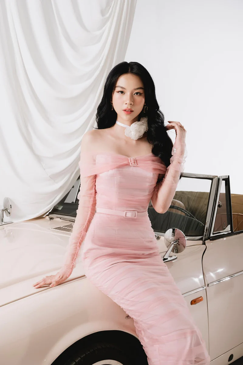 Sheer mesh midi sales dress