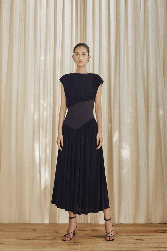 Black Diagonal Waist Dress-Sophia