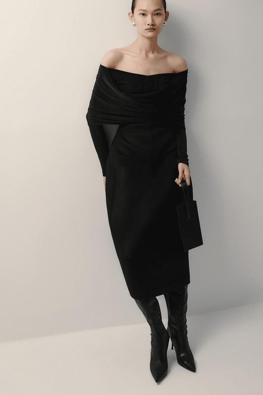 Off-Shoulder Top &  Puffy Pencil Skirt Set-LILIAN