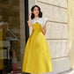 Yellow pegged shoulder midi dress-MAYA
