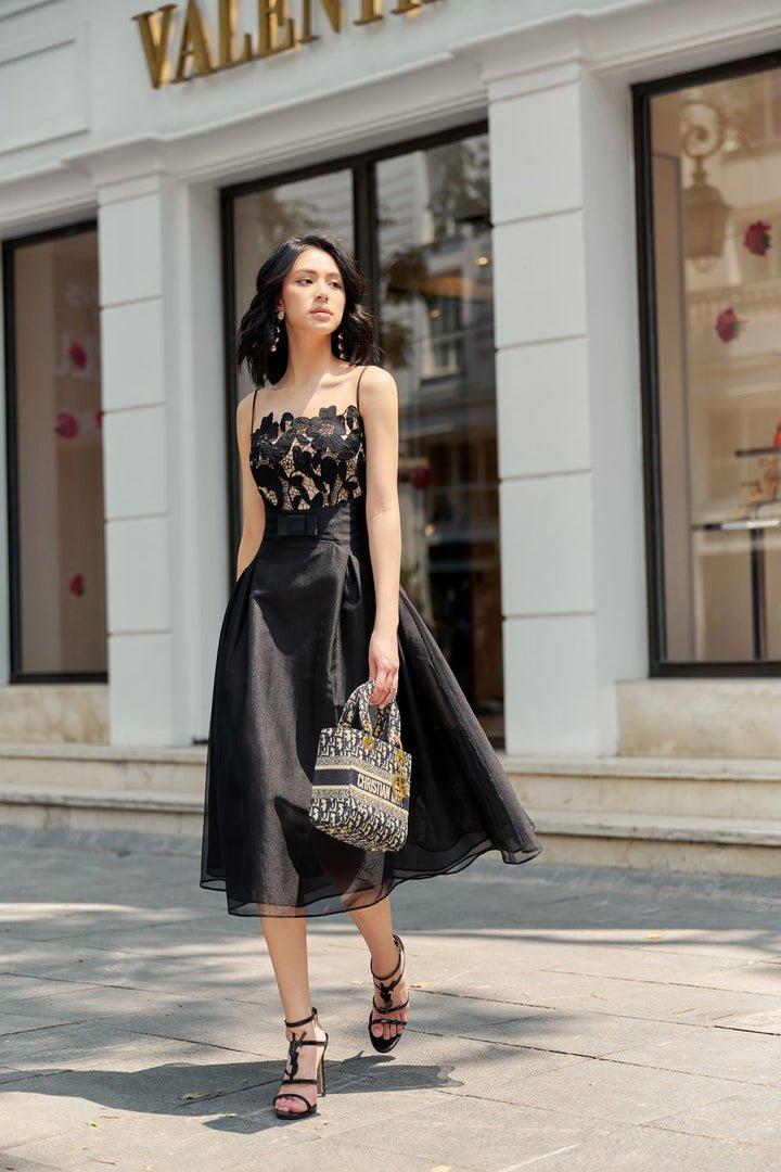 Black tule lace camisole dress-BERTHE M / White Black tule lace camisole dress-BERTHE M / White