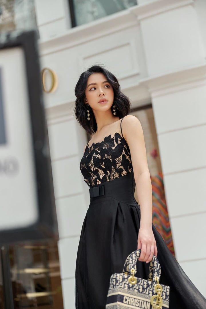 Black tule lace camisole dress-BERTHE M / White Black tule lace camisole dress-BERTHE M / White
