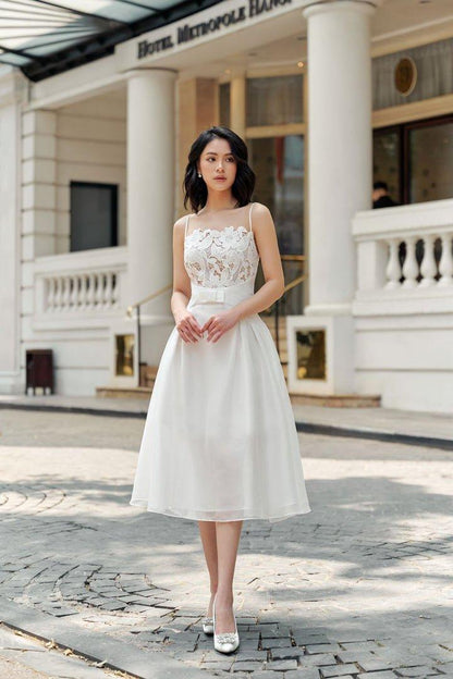 White tule lace camisole dress-BELLE S / Black White tule lace camisole dress-BELLE S / Black